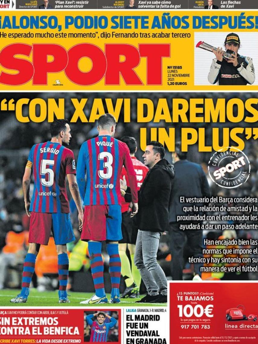 La portada del diario SPORT (22/11/2021)