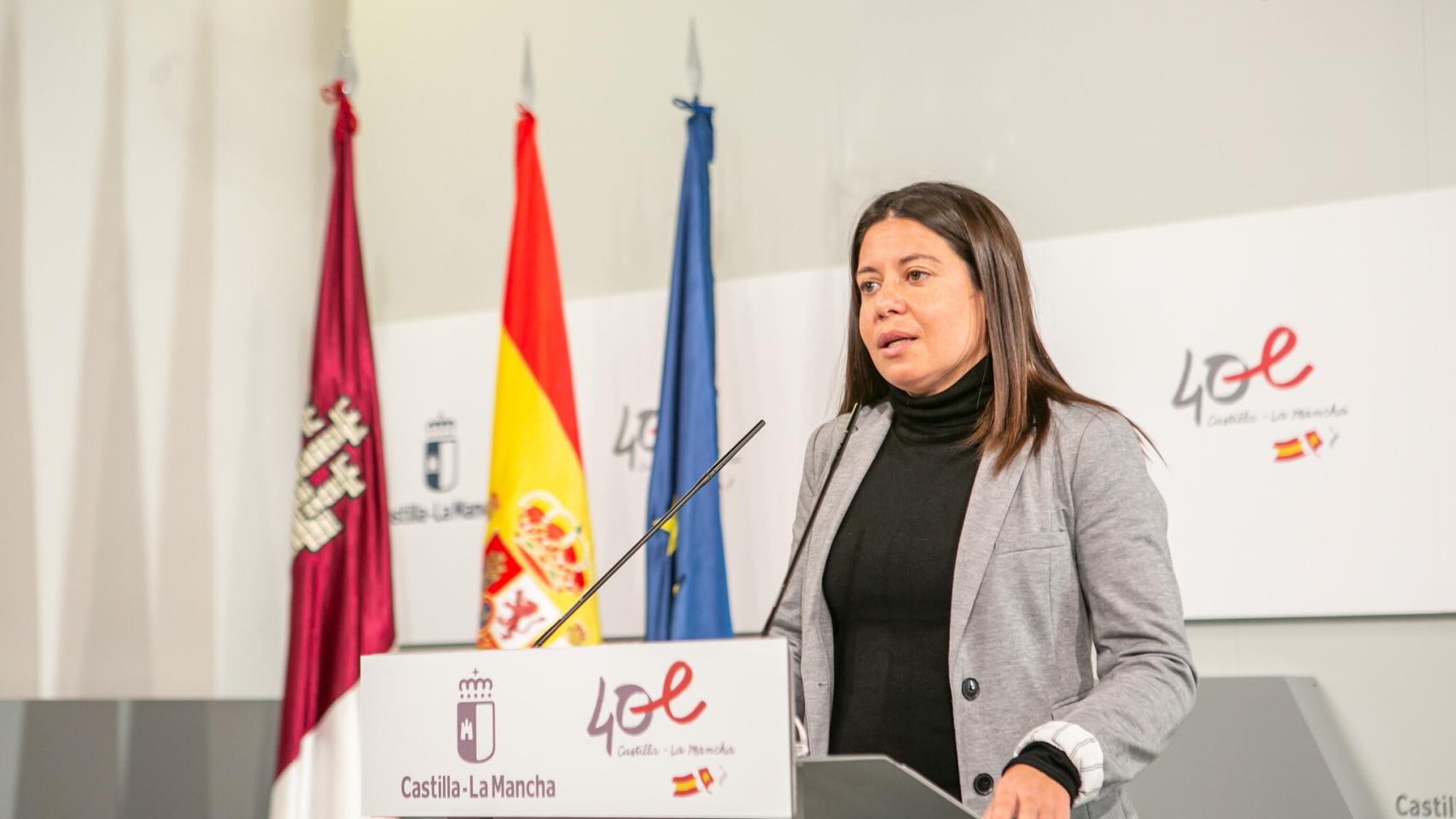 Bárbara García, consejera de Bienestar Social de Castilla-La Mancha, este lunes en rueda de prensa