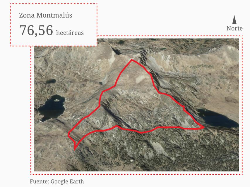 La tercera superficie en disputa ocupa una área de 76,56 hectáreas en la vertiente sur del pico de Montmalús.