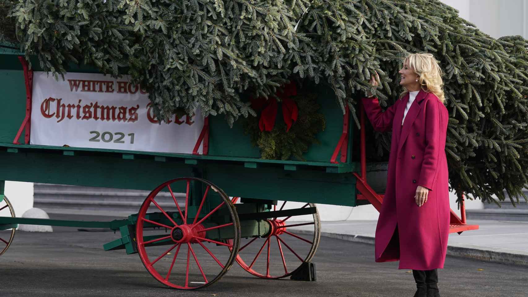 Jill Biden se ha mostrado muy emocionada al recibir el árbol de Navidad.