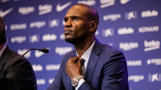 Eric Abidal, durante una rueda de prensa con el FC Barcelona