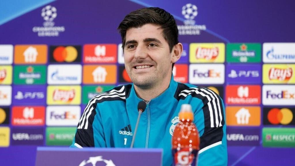 Thibaut Courtois, en rueda de prensa de la Champions League