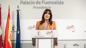Blanca Fernández, consejera portavoz del Gobierno de Castilla-La Mancha, este martes en rueda de prensa