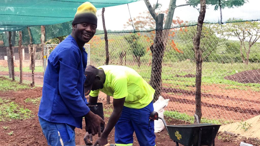 Trabajadores en el vivero en Casa do Gaitao, Maputo