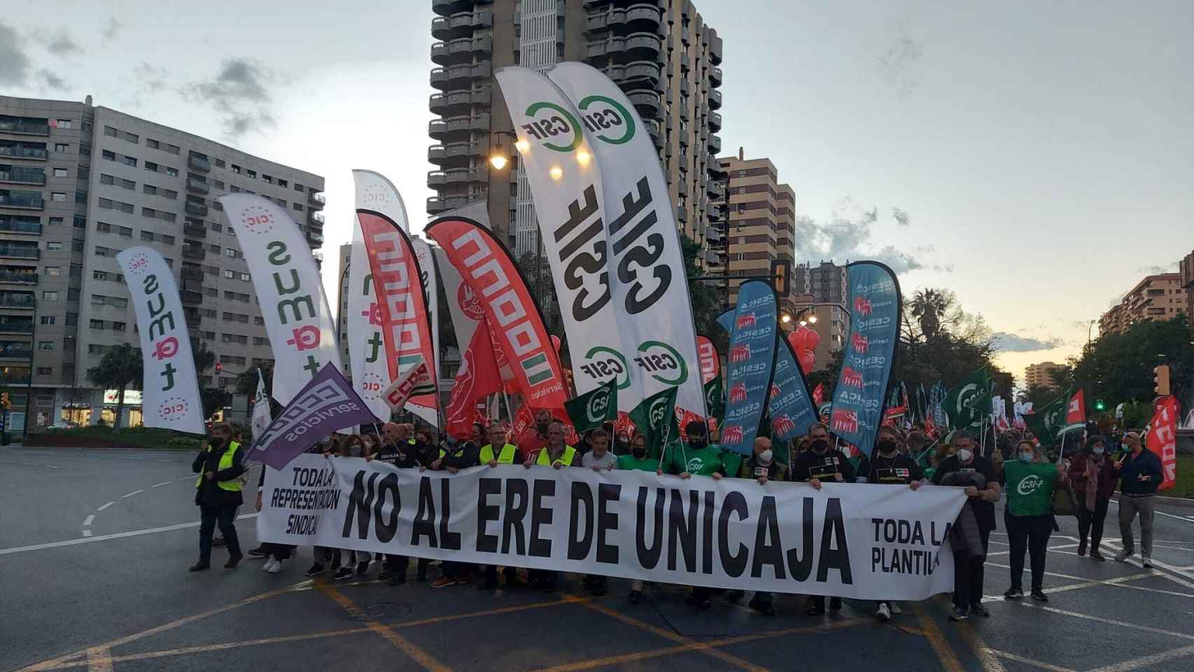 Una imagen de la manifestación contra el ERE de Unicaja en Málaga.