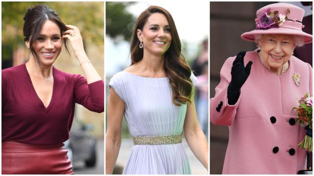 Meghan Markle, Kate Middleton e Isabel II, en un montaje de Jaleos.