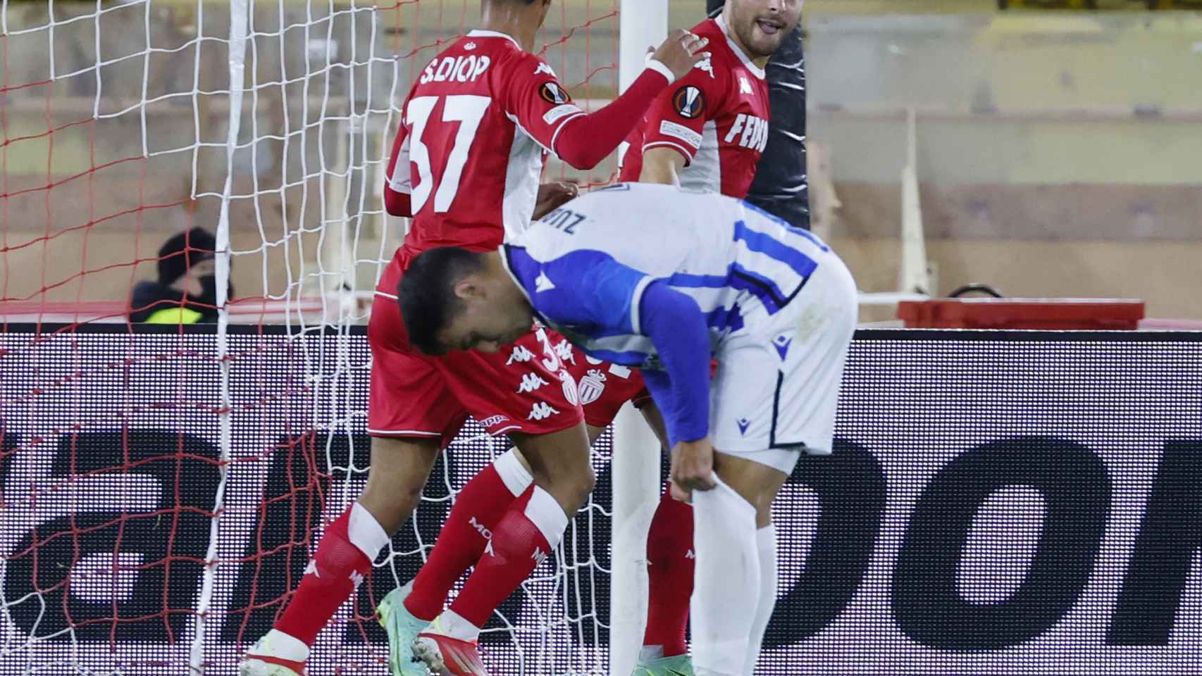 Los jugadores del AS Monaco celebran su gol ante la Real Sociedad