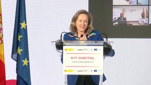 Nadia Calviño, vicepresidenta primera del Gobierno y ministra de Asuntos Económicos y Transformación Digital, durante la presentación del Kit Digital.