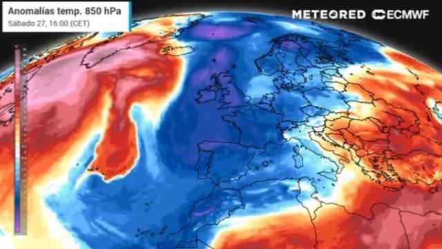 El mapa de anomalías de Meteored.