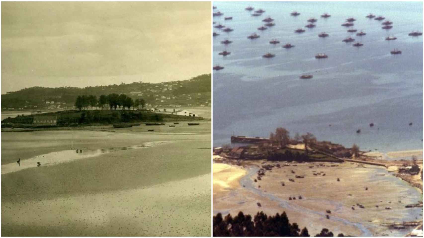 La isla de Samertolameu de Moaña en una imagen del archivo Pacheco en 1914