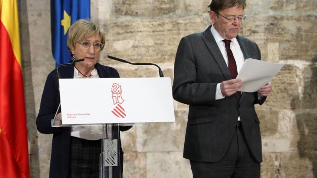 Ana Barceló y Ximo Puig, en una de las primeras comparecencias tras activarse el estado de alarma.