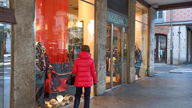 Una mujer mira un escaparate en una tienda de ropa de Castilla y León.