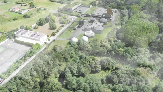 Vista aérea del proyecto de la nueva depuradora de A Silvouta, en Santiago de Compostela.