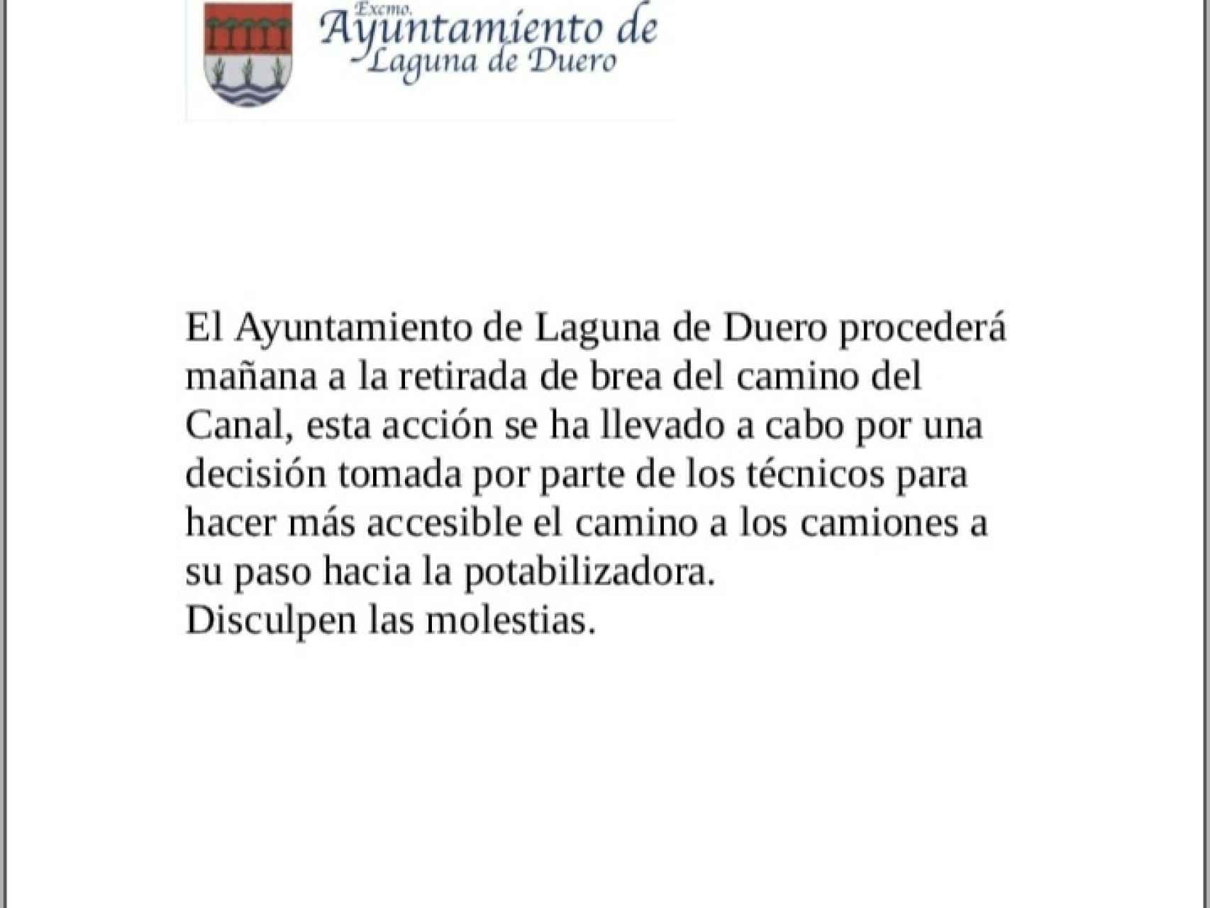 Comunicado del Ayuntamiento de Laguna de Duero