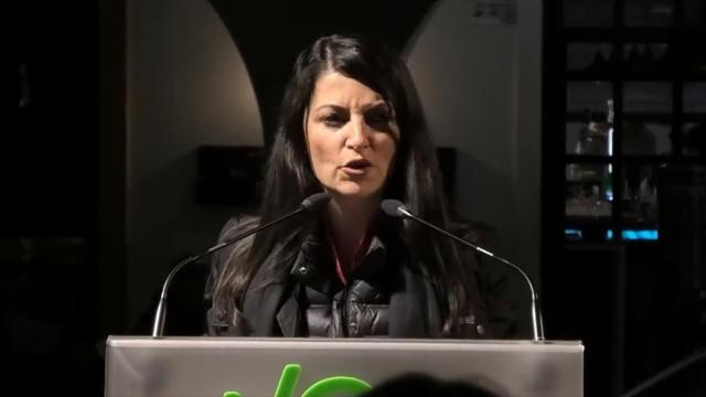 Macarena Olona, secretaria general de Vox en el Congreso, en un mitin en Lepe.