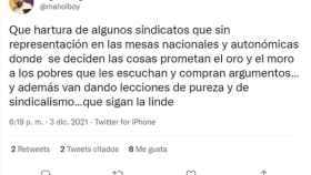 Tweet del secretario regional de Sanidad de UGT Servicios Públicos Castilla y León, Miguel Holguin Boyano