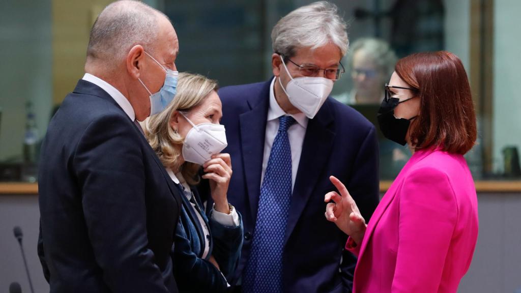 La vicepresidenta Nadia Calviño, durante el Eurogrupo de este lunes