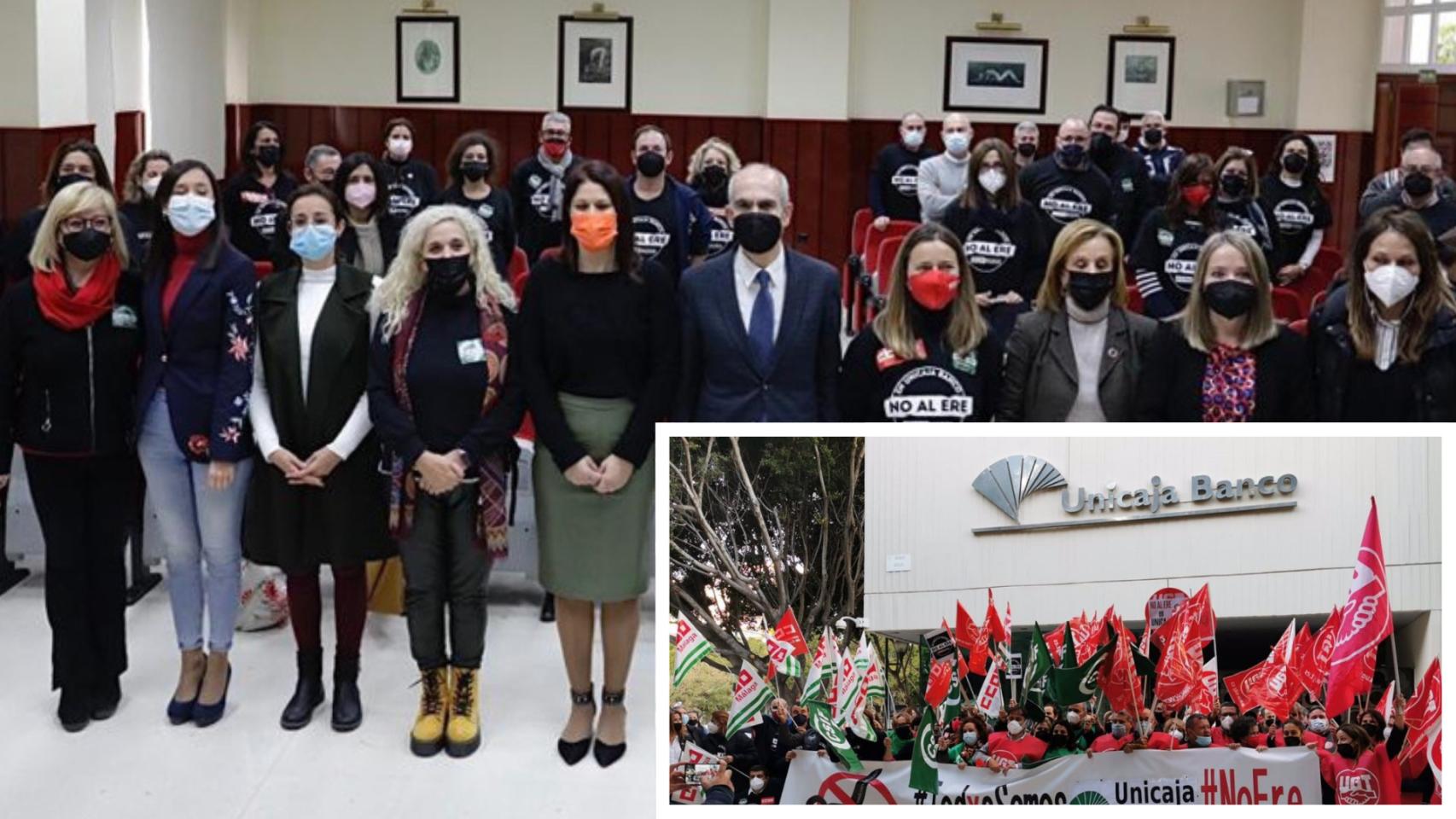 Presentación de la plataforma y protestas frente a la sede de Unicaja Banco.