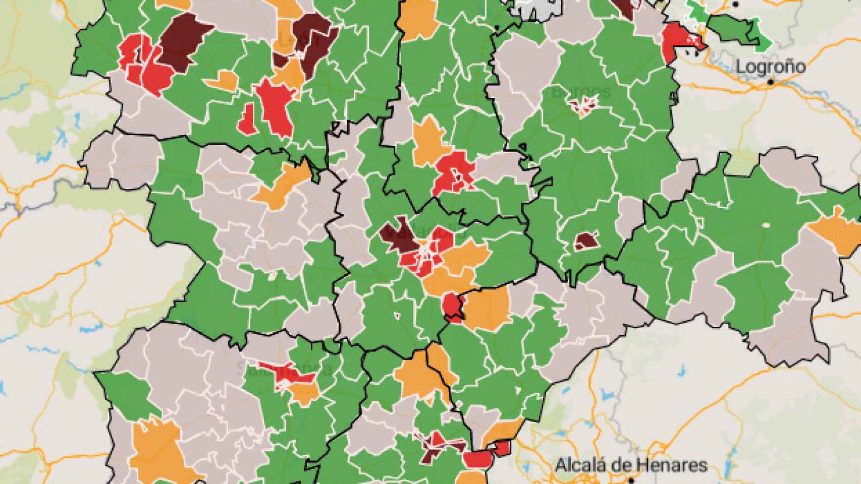 Las zonas  en rojo oscuro son las más saturadas por consultas pediátricas