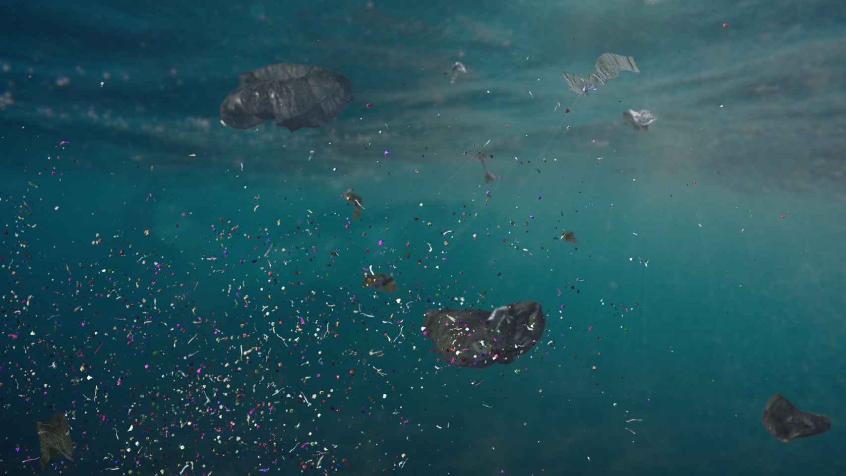 Microplásticos que contaminan los océanos.