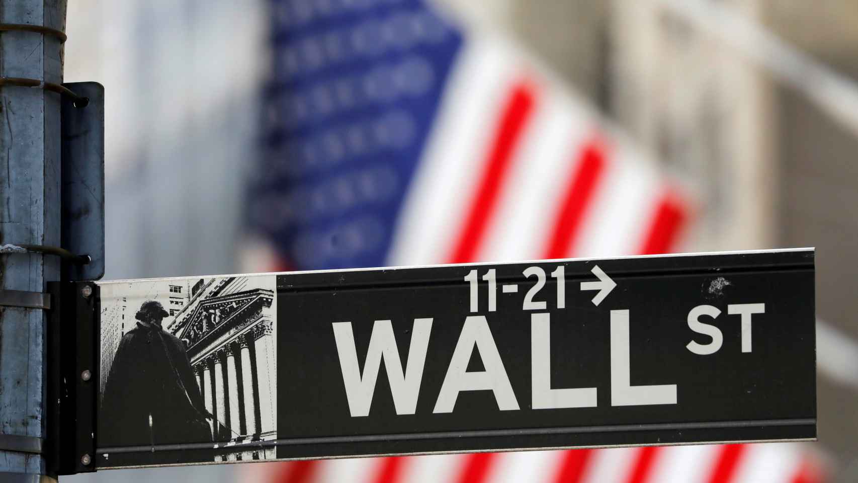 Indicador de Wall Street, calle donde se ubica la Bolsa de Nueva York.