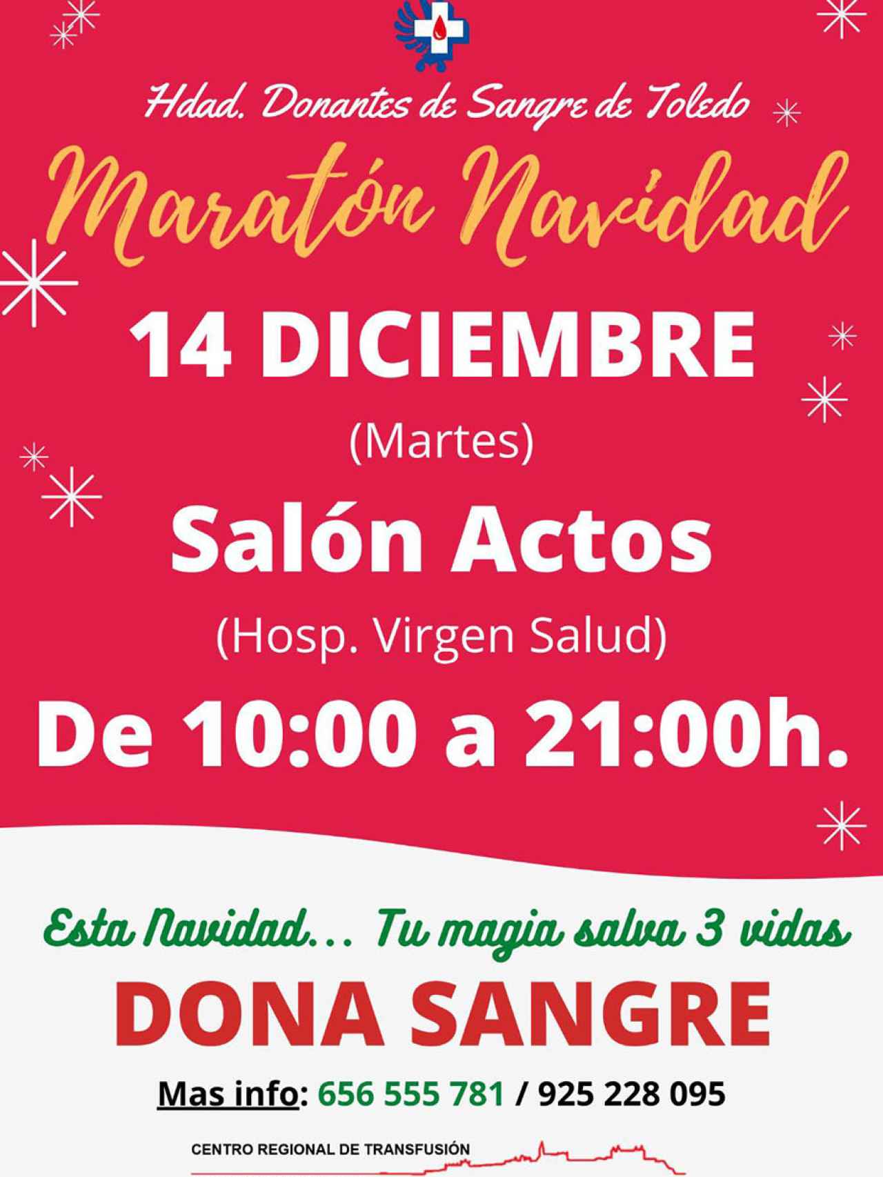 Cartel de la Maratón de Navidad de donación de sangre en Toledo