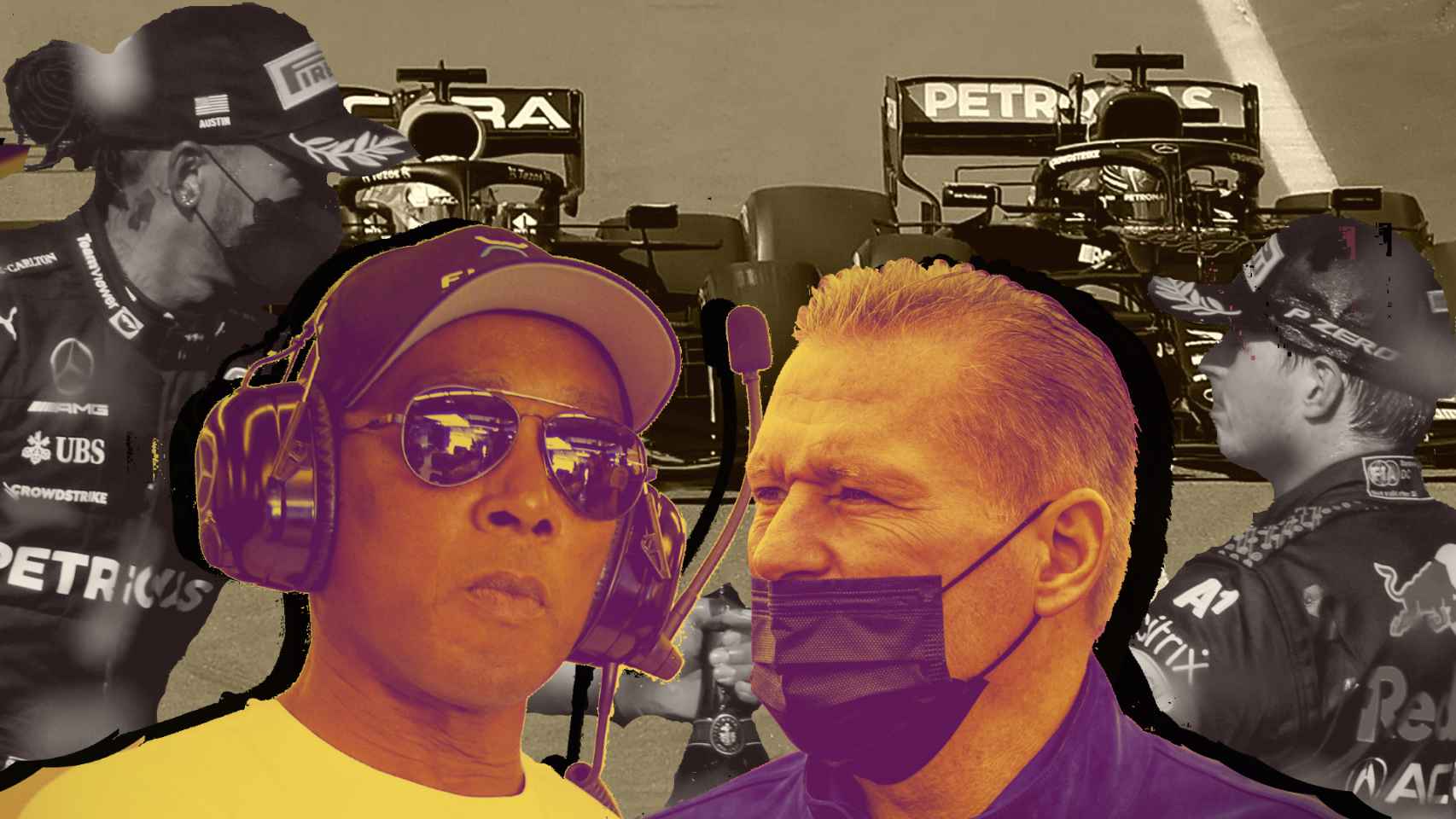 Anthony Hamilton y Jos Verstappen, en un fotomontaje con Lewis Hamilton y Max Verstappen.