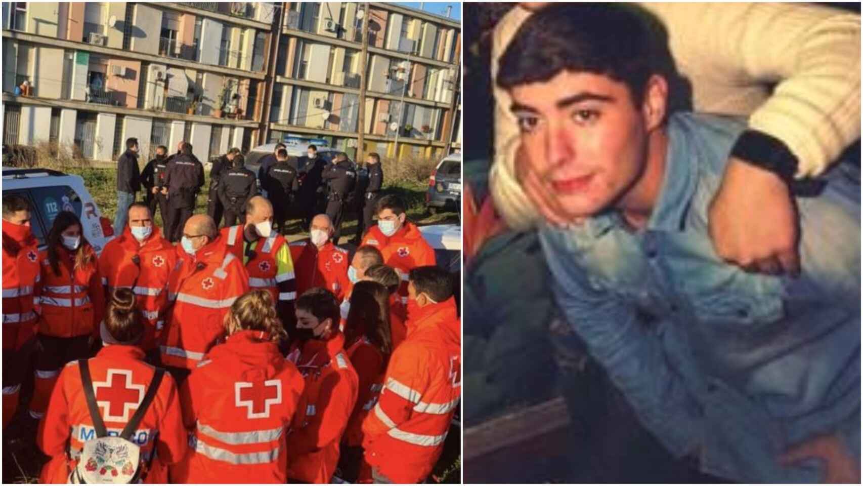A la derecha, una imagen de Pablo Sierra, el joven de 21 años que desapareció el pasado jueves en Badajoz.