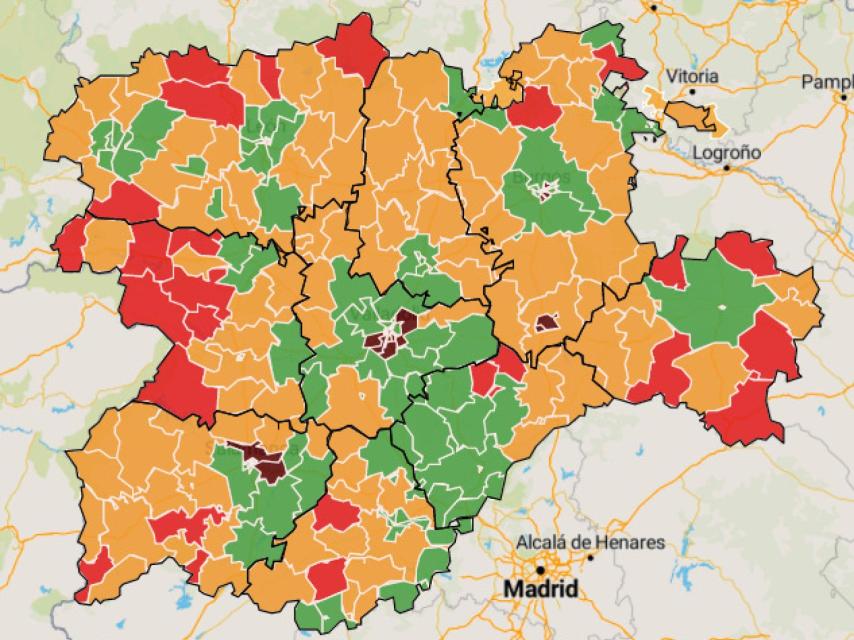 Mapa de zonas, las rojas son a reordenar, las rojas oscuras a reformar por exceso de trabajo