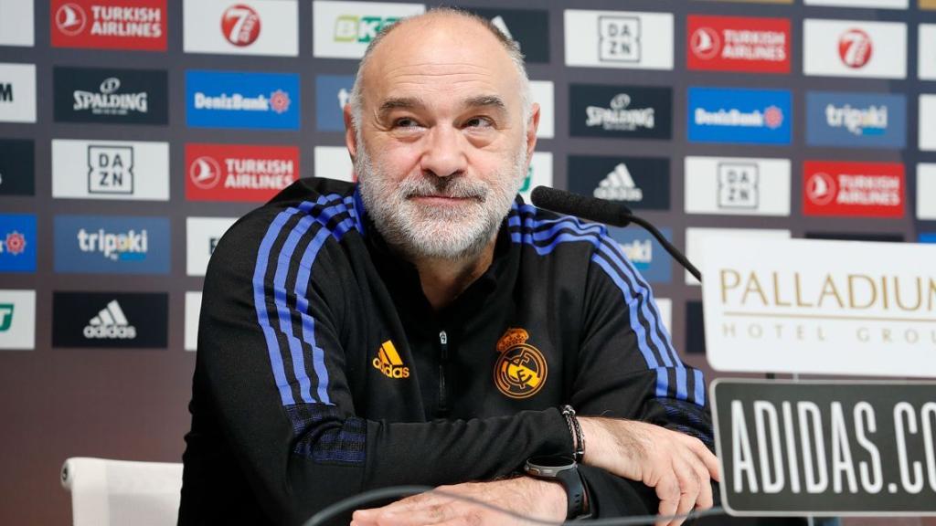 Pablo Laso, en rueda de prensa con el Real Madrid de Baloncesto de la Euroliga