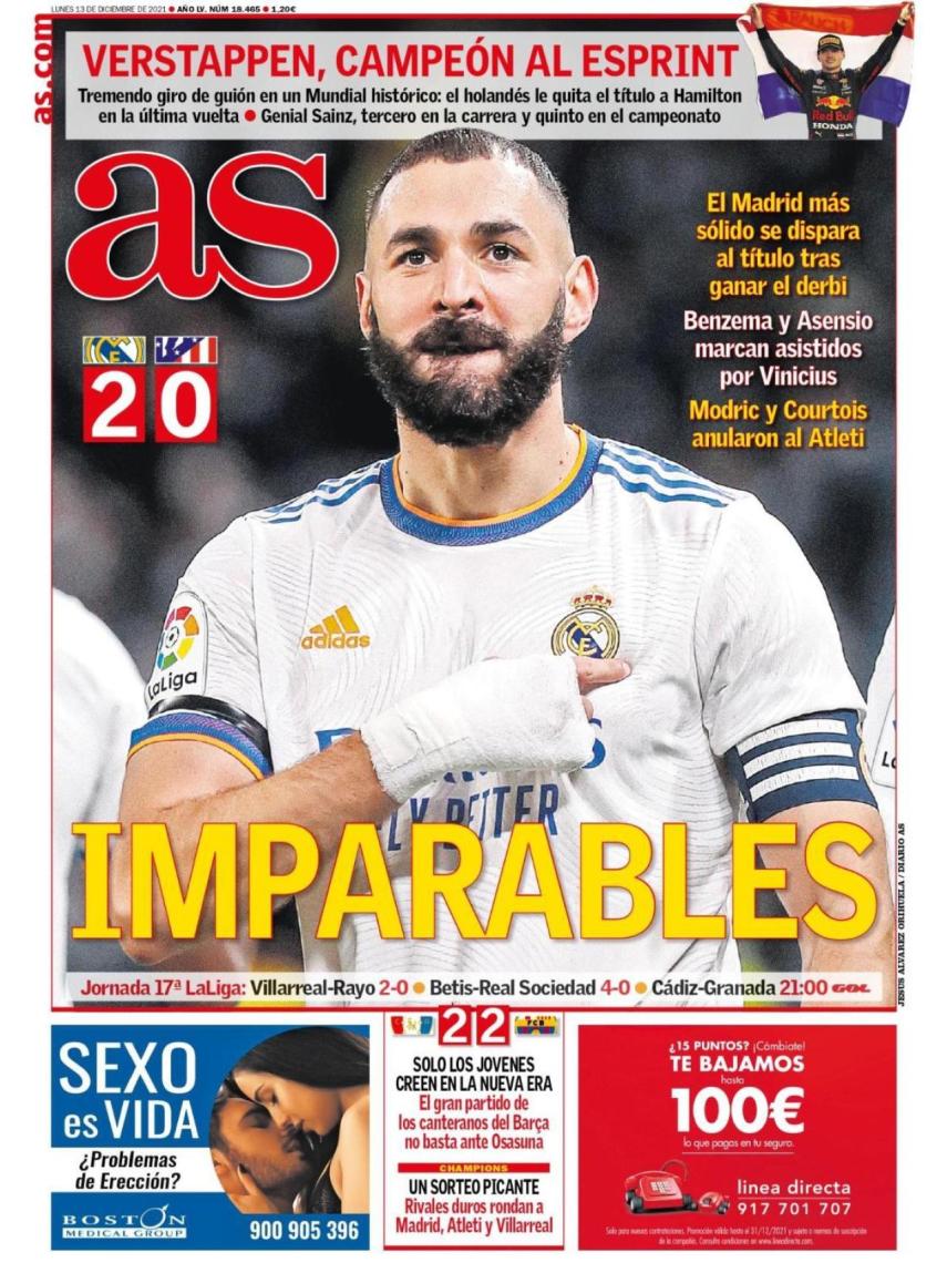 La portada del diario As (13/12/2021)