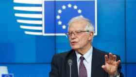 El jefe de la diplomacia europea, Josep Borrell, durante la rueda de prensa de este lunes