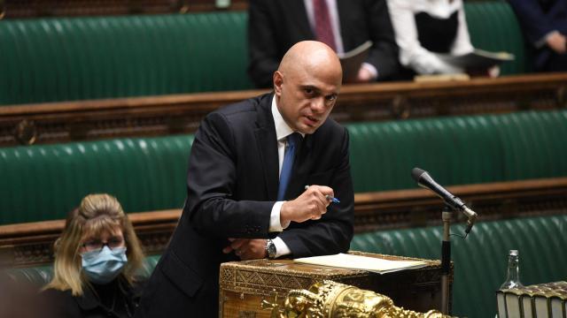 El secretario de Estado para la Salud de Reino Unido, Sajid Javid, en el parlamento británico.