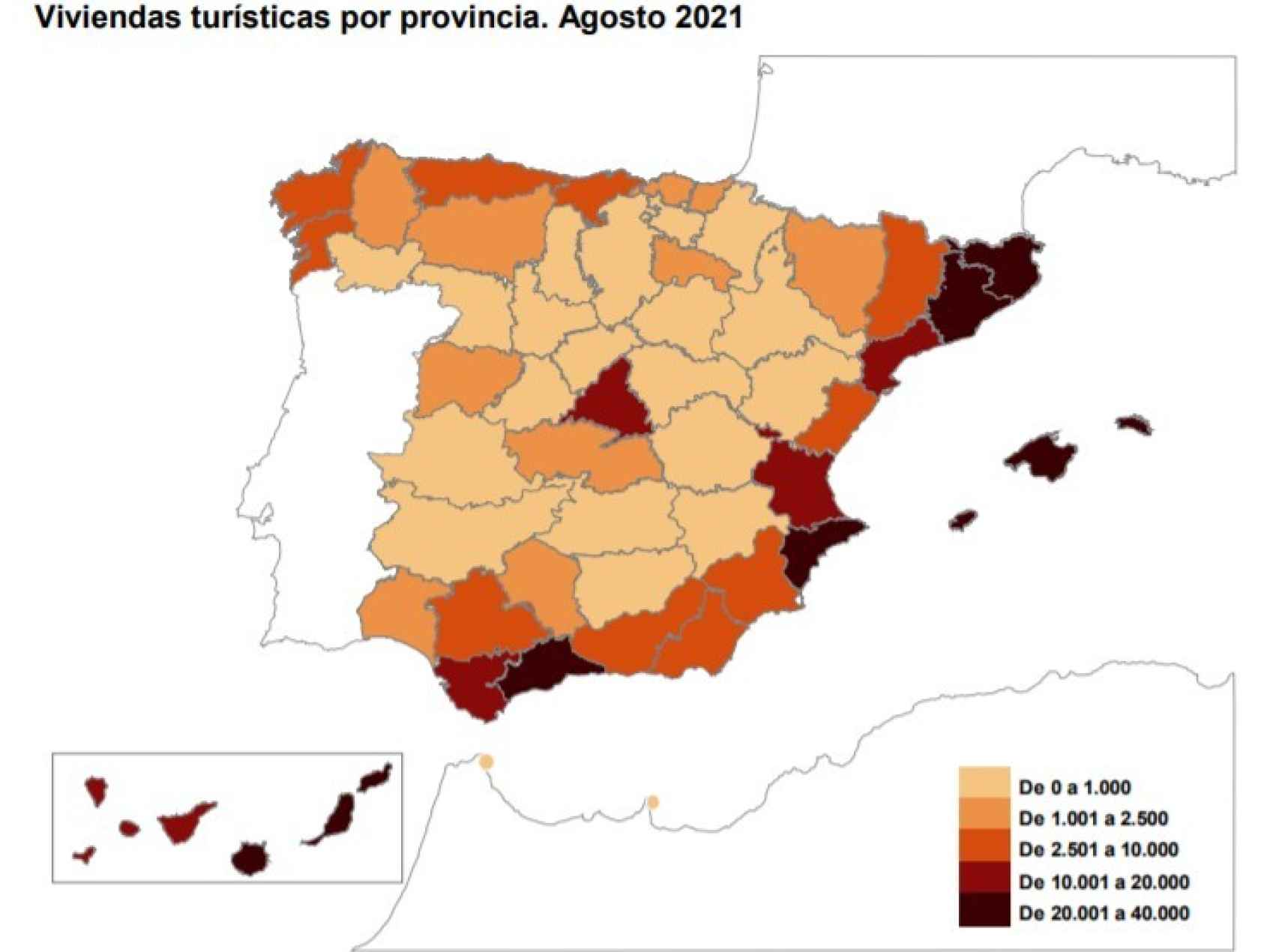 Distribución de las viviendas turísticas por provincias en España.