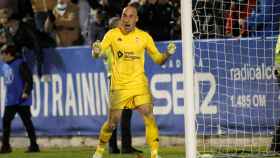 El guardameta del Alcoy, José Juan, celebra su pase a la siguiente fase de la Copa del Rey tras derrotar al Levante.