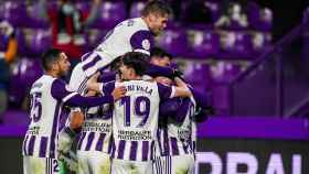 Los jugadores del Real Valladolid celebran uno de los goles. Fotografía: Real Valladolid