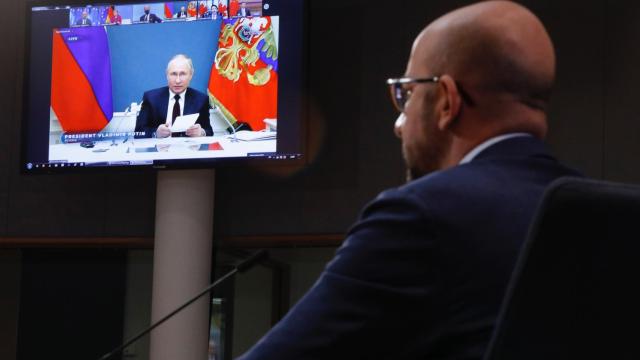 El presidente ruso, Vladimir Putin, durante una reunión virtual con los dirigentes de la UE