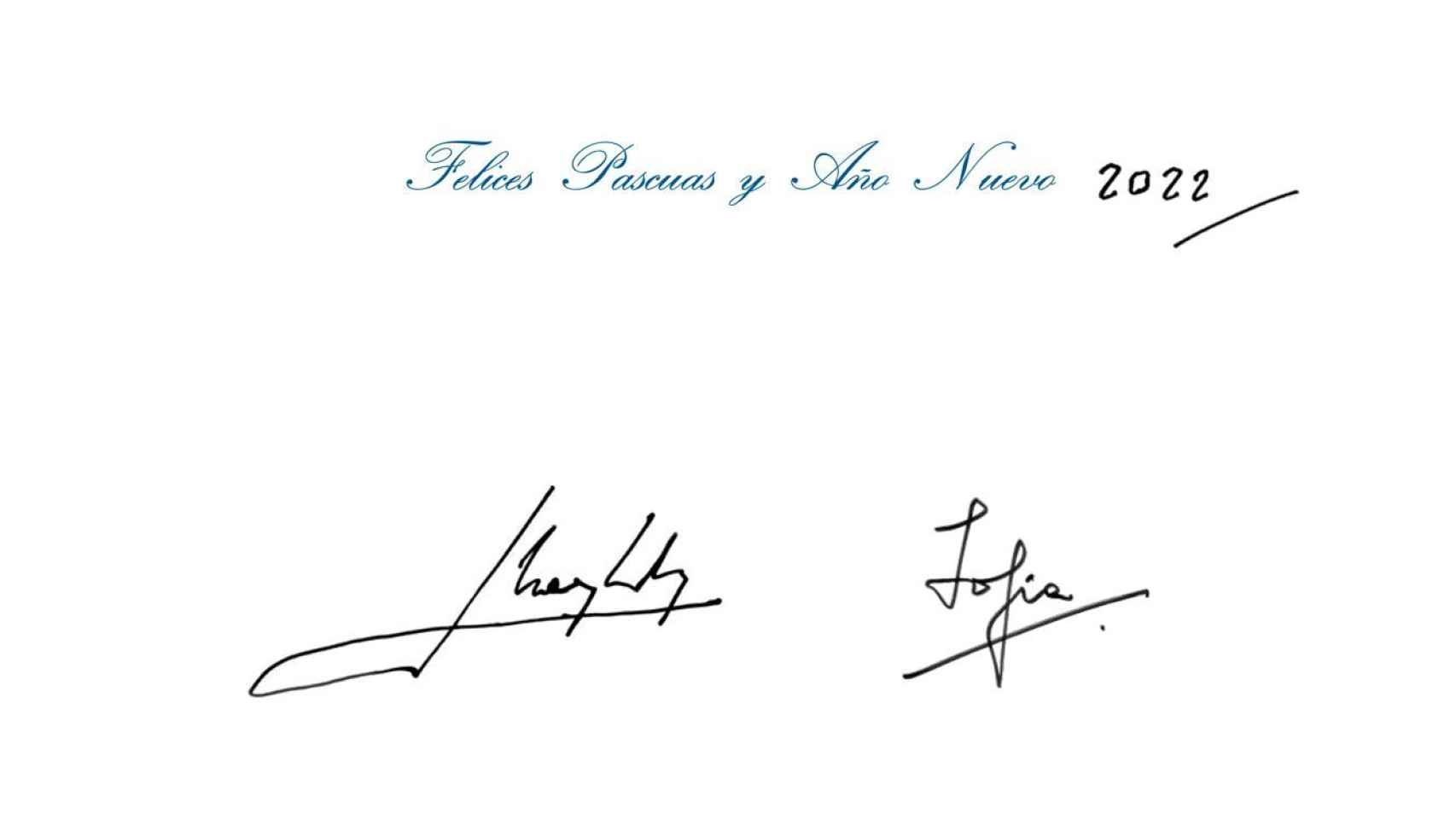 El mensaje y las firmas de los reyes eméritos, Juan Carlos y Sofía.