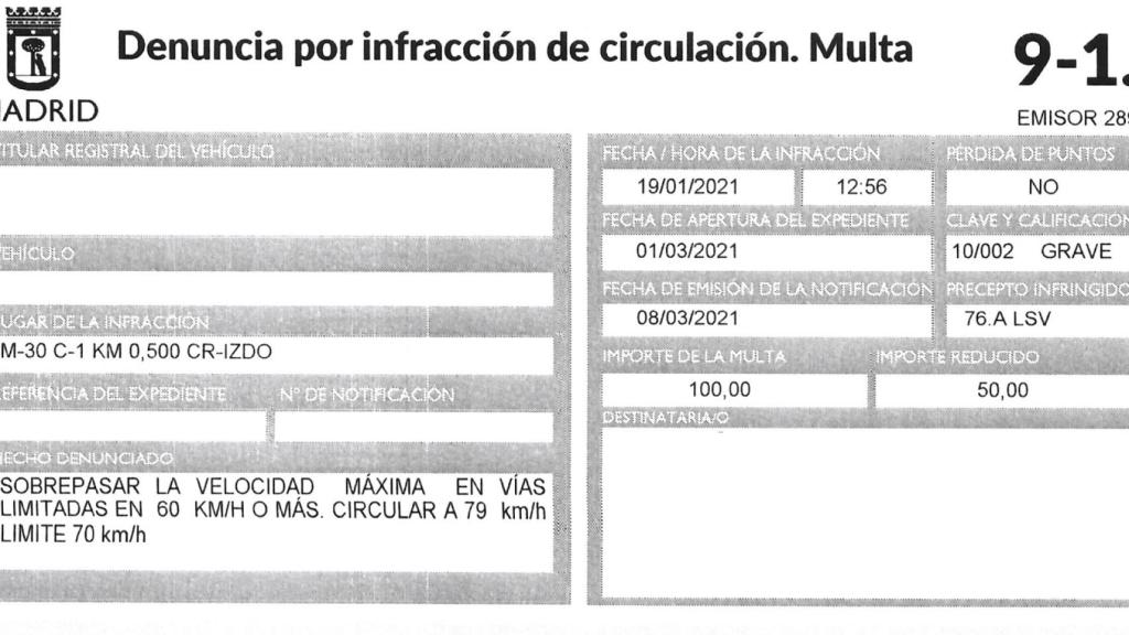 Multa de un usuario por circular a 79 km/h en episodio de contaminación.