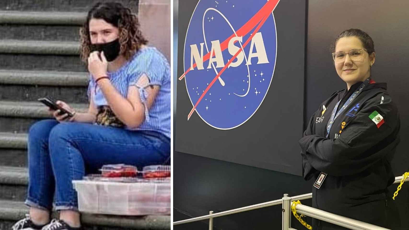 Anna Laura en dos imágenes: cuando vendía dulces y cuando llegó a la NASA.