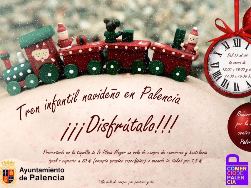 Cartel del tren turístico navideño en Palencia