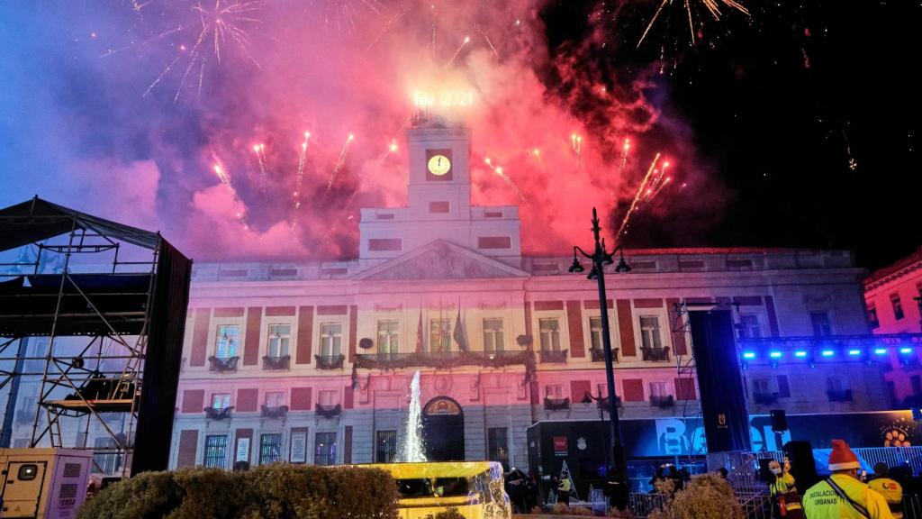 La Puerta del Sol, casi vacía, la nochevieja del 2020.