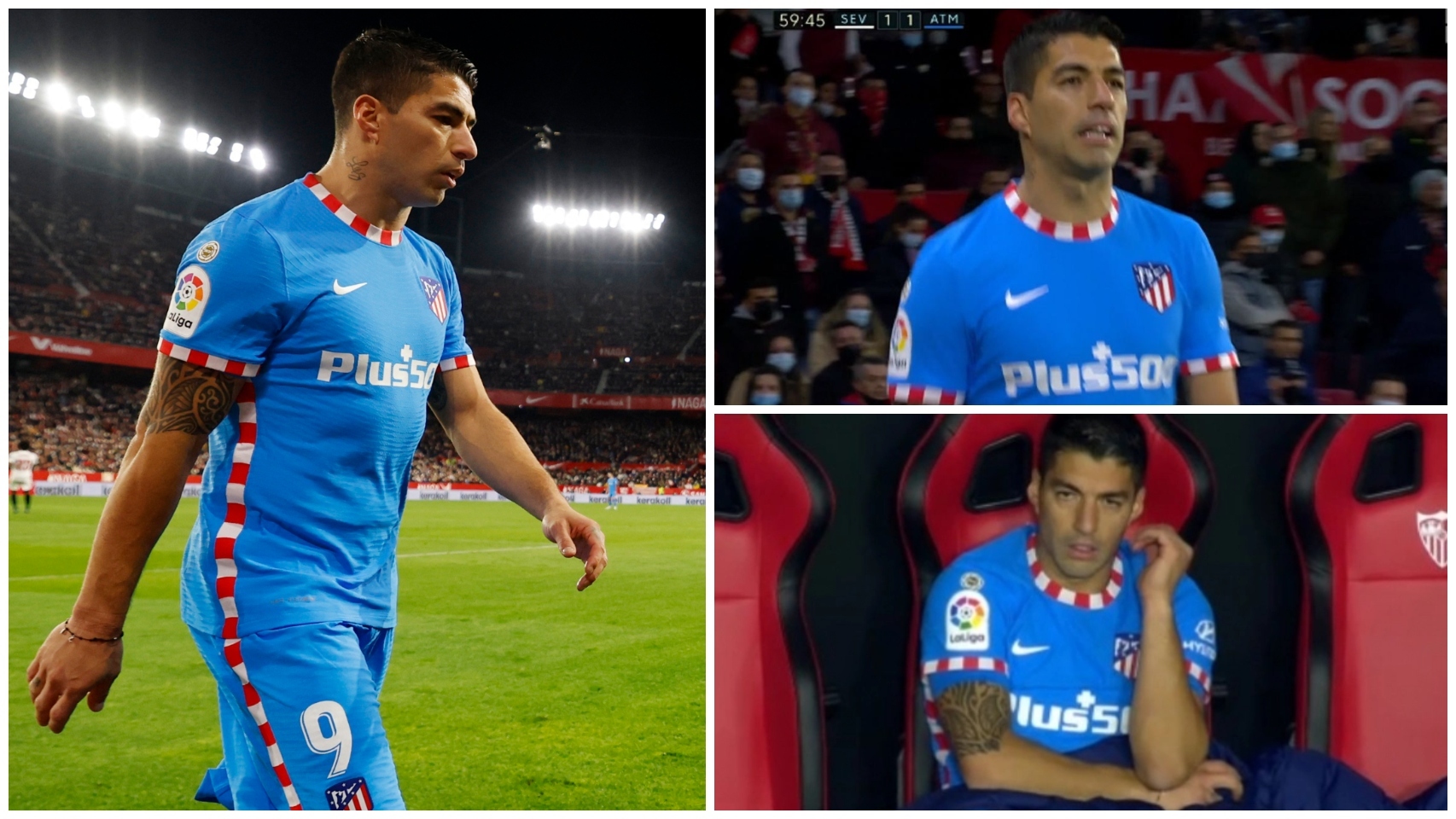 El enfado de Luis Suárez en el Sevilla - Atlético de Madrid
