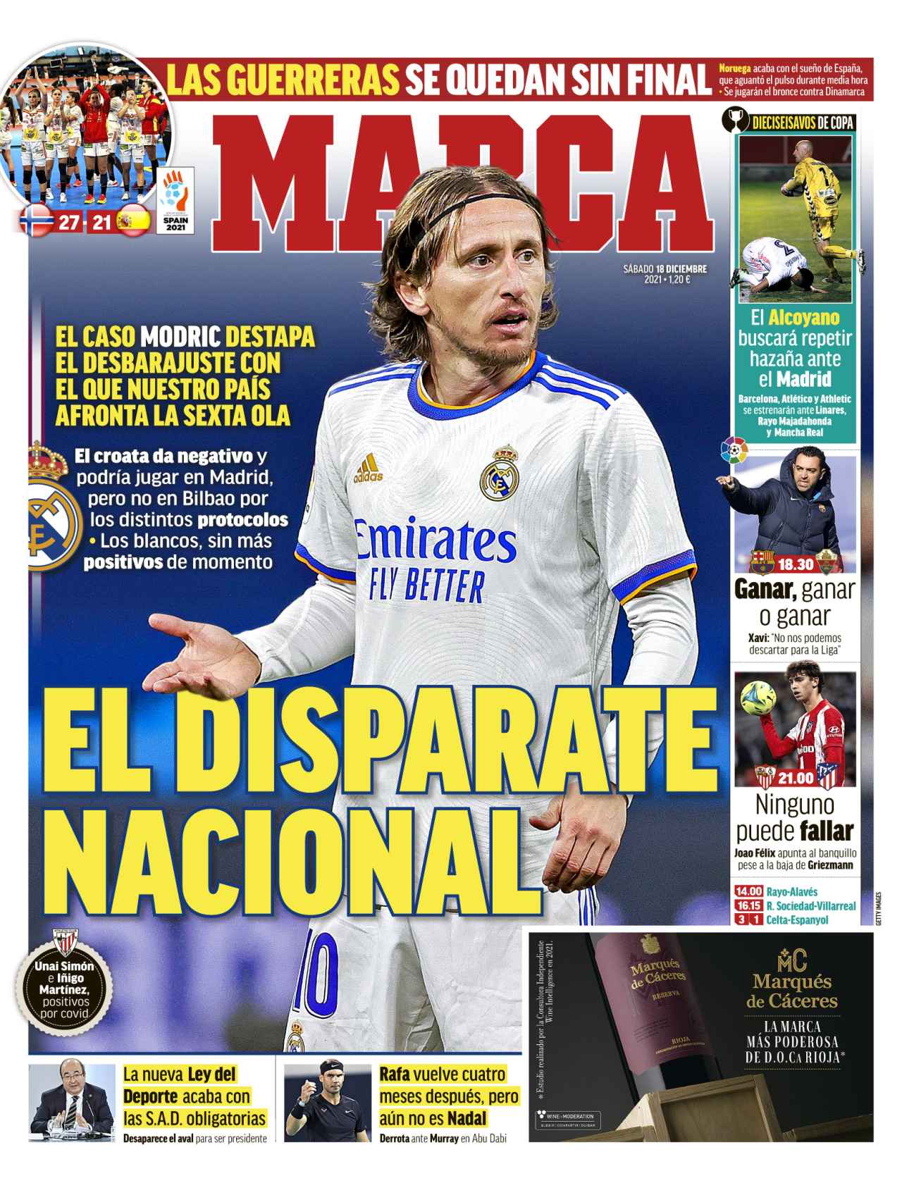 La portada del diario Marca (18/12/2021)