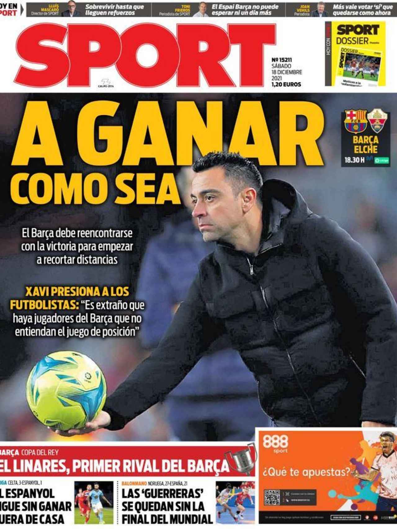 La portada del diario Sport (18/12/2021)