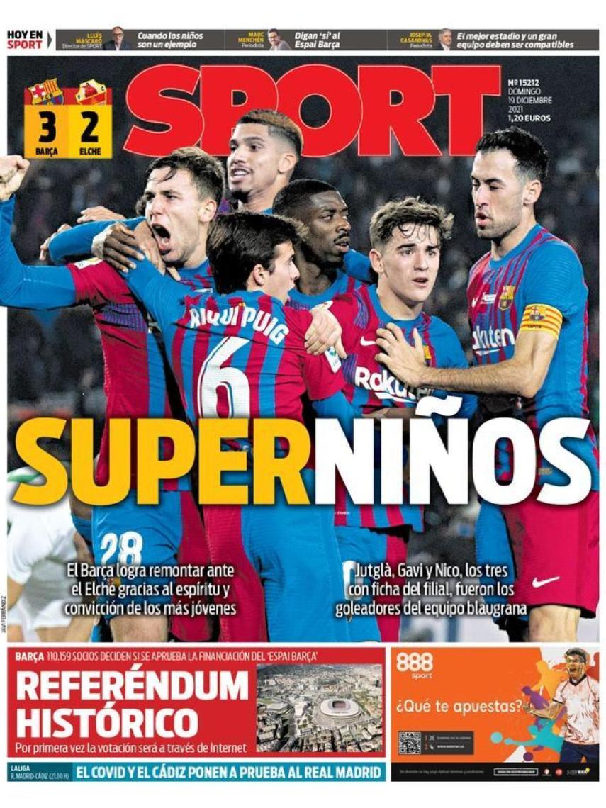 La portada del diario SPORT (19/12/2021)