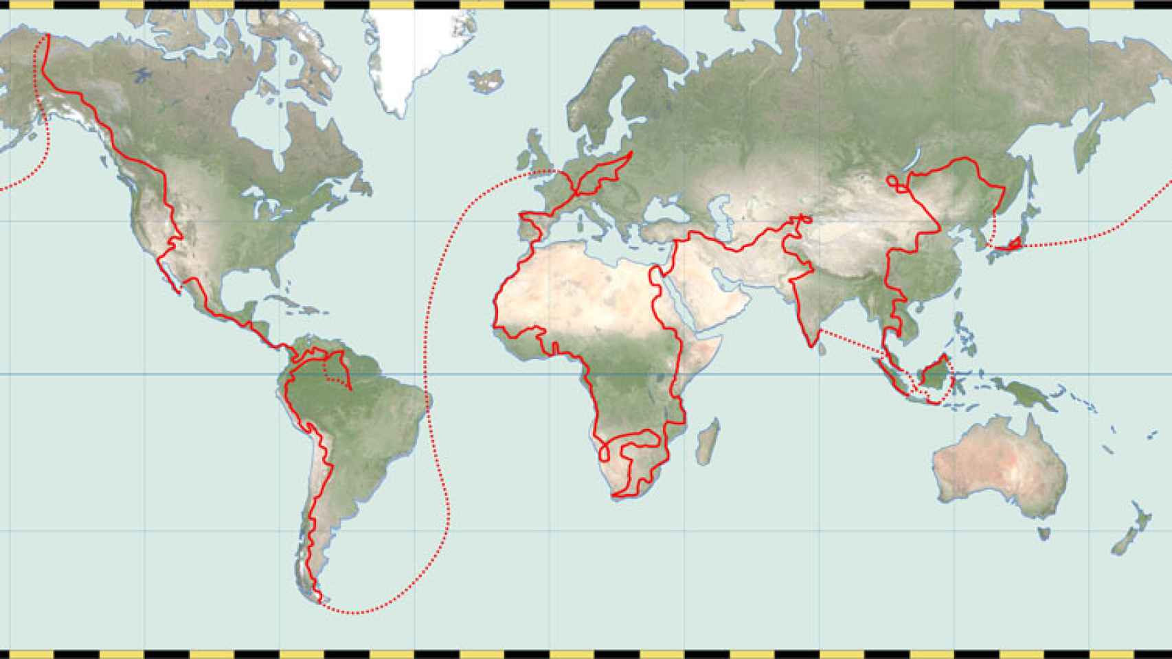 Mapa del mundo donde se ve el recorrido de Salva en su bici.