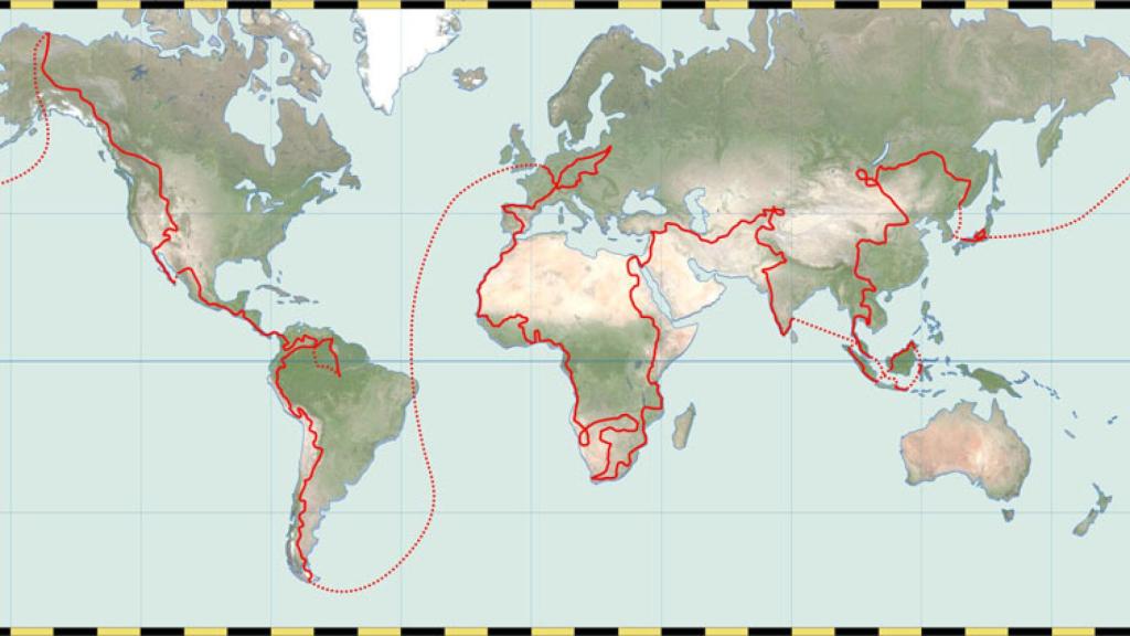 Mapa del mundo donde se ve el recorrido de Salva en su bici.