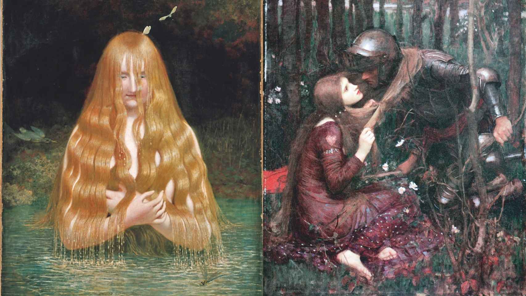 A la izda, 'La fuente personificada'(1837),  de J.L. Agasse . A la dcha, 'La Belle Dame sans Merci' (1893) de J.W. Waterhouse.