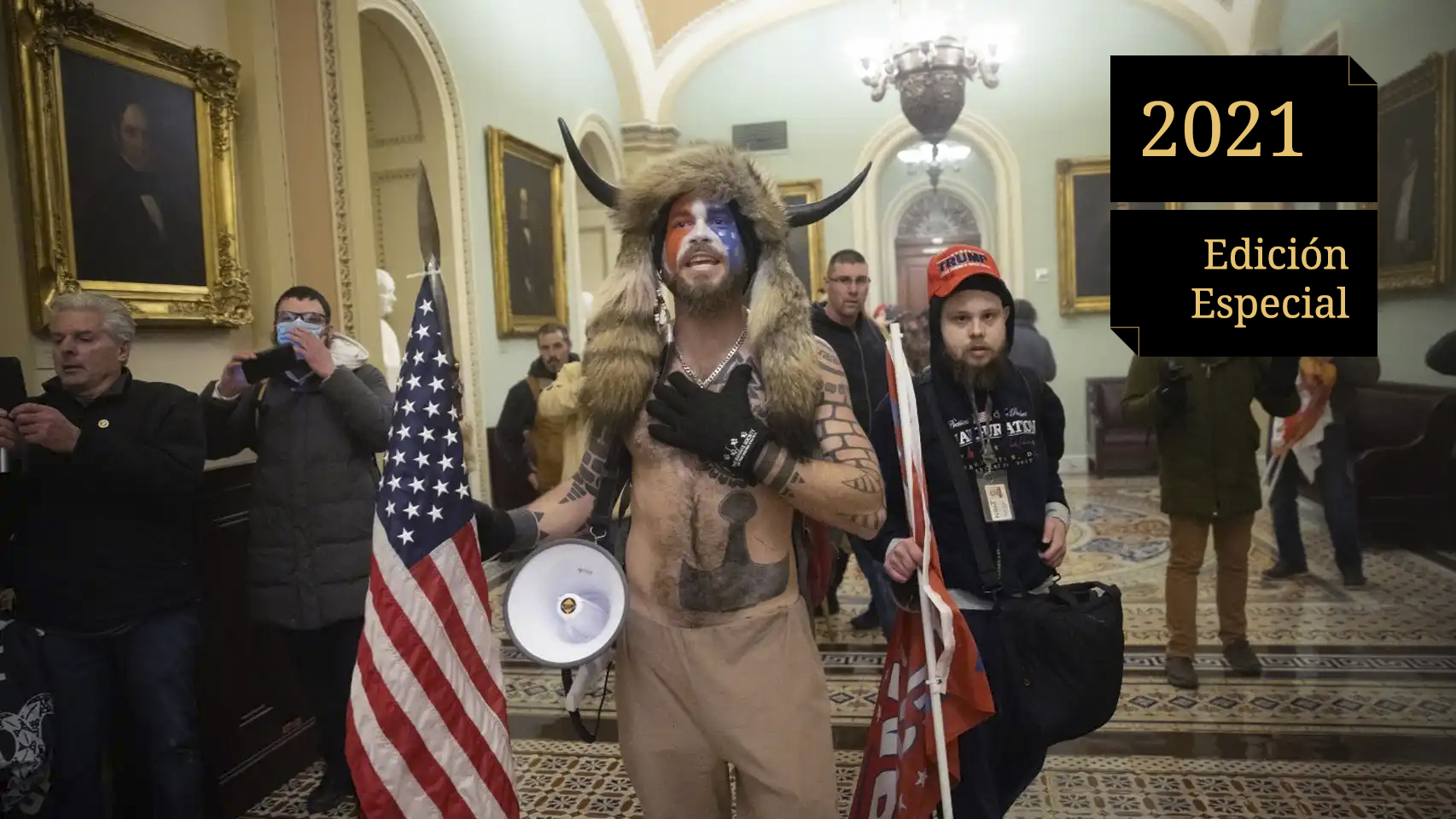 El chamán de Q-Anon durante el asalto al Capitolio el pasado 2 de enero de 2021.